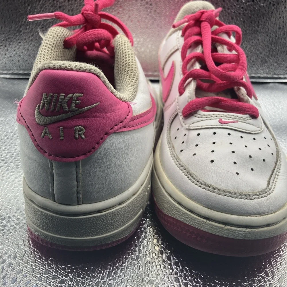 Nike Air Force 1 Low Top Leather Sneakers White/Pink Lace Up Kids US 1